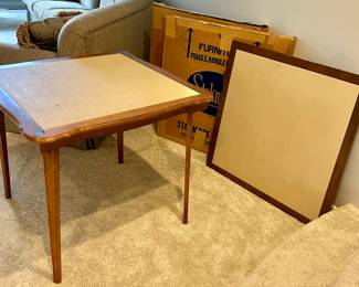 Vintage framed out cushioned top, card table with scalloped edges $30
Vntg square basic $20 (2) available. 