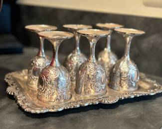 Silver try and glass set