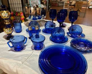Vintage Hazel Atlas Moderntone Blue Cobalt dishes 