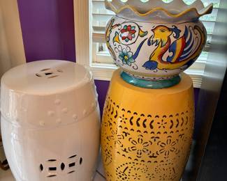 Ceramic indoor / outdoor stools, Mexican pottery planter