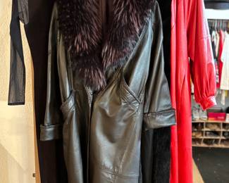Leather / fur collared coat
