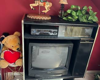 Vintage black lacquer tv stand