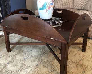Vintage Bombay Furniture Co. mahogany finish butler's tray coffee table