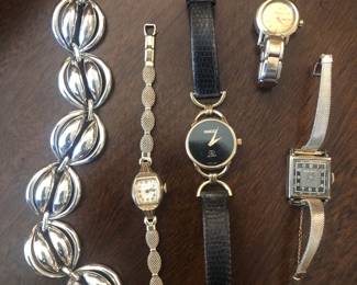 Beautiful collection of ladies jewelry including 14k & 18K gold, sterling silver, costume and vintage watches by Gucci & Bulova