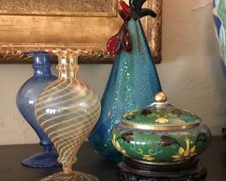 Nice collection of cloisonné decorative arts, Murano and Venetian glass