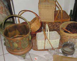 Angela baskets and copper and brass pots