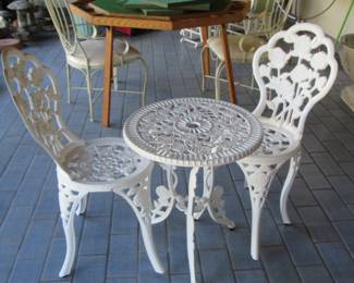 Angela white wrought iron table and 2 chairs