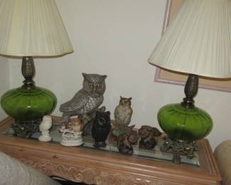 Angela vintage green lamps owls and table
