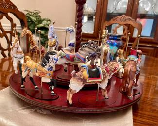 Vintage 1988 Franklin Mint Carousel  on Wood Stand