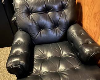 These are AWESOME!   Navy leather club chairs on casters, these are in beautiful condition, so comfy and great looking!  use in living room, den, man cave, awesome find!