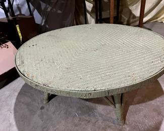 Lovely moss green wicker patio table...would be darling on a screened in porch, a dressing room, or a children's room...