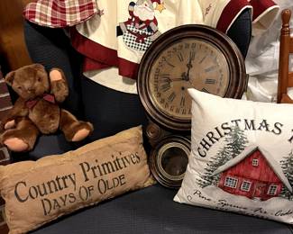 We have primitive decor, pillows, and 4 beautiful Antique clocks to choose from, OR, buy them all!