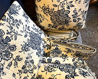 Beautiful like new bedding sets...this one is Queen size...navy & cream