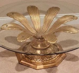 
Hollywood Regency Gold Gilt Metal Palm Cocktail Table with Glass Surface