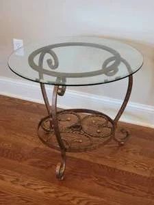 Chic Scrolled Metal Frame Glass Surface Accent Table A
