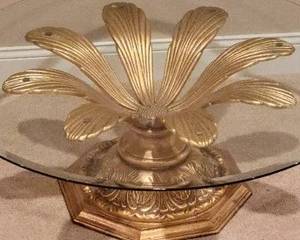 
Hollywood Regency Gold Gilt Metal Palm Cocktail Table with Glass Surface