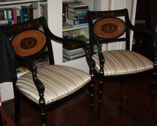 Pair of Regency style gilt lacquer dining chairs