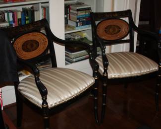 Pair of Regency style gilt lacquer dining chairs