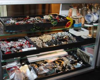 Waterford crystal ornaments, costume jewelry, Murano art glass, coins, men's and ladies watches