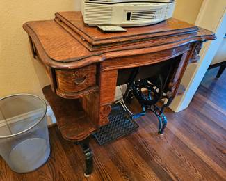 antique WHITE treadle sewing machine. BOSE Acoustic Wave Music system