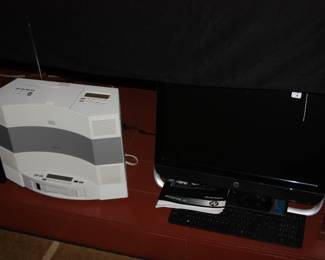 Bose Acoustic Wave music system with papers and remotes, HP 23 touch screen computer