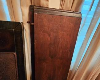 Antique Buffet cabinet, matching Dining table with 4/leaves, 4-leather/wood side chairs, 5-upholstered dining side chairs.