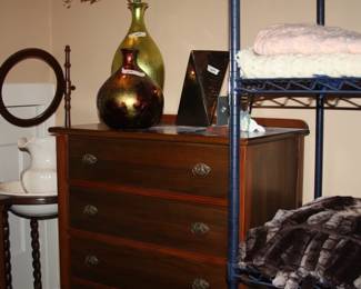 Antique vanity w/mirror, antique wash stand, antique chest of drawers