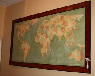Antique world map print on canvas