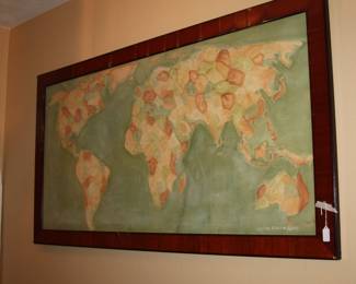 Antique world map print on canvas