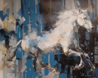 sold    unframed 40x30 Italian artist $1,650          framed approx. 4'x3' $1,895  "White horse"   