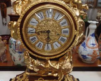 approx. 27" high x20" wide gold Dore bronze mantel clock, works great $2,450.