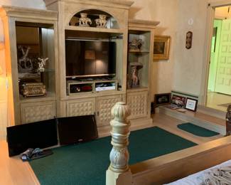 Drexel Heritage Corbel Bedroom Entertainment Center with matching four poster bed.
