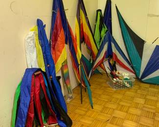 Amazing collection of vintage stunt/sport kites. Brands include Top of the Line Hawaiian Spin-off, Buena Vista Kite Co., White Bird Kites, Action Kites, Avenger Kites, Go Fly A Kite, Flexifoil.