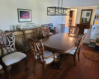 Dining table, chairs, buffet