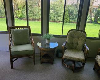 Matching chair, table and additional rattan chair