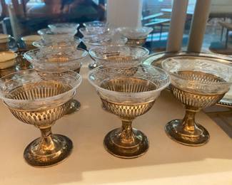 $240 12 ice cream/sherbert sterling base with glass insert