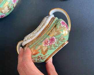 $100 Old Paris green tea pot cream and sugar (sugar previously restored )