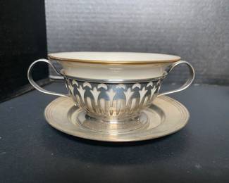 1st set - $500 -12 Bouillons Lenox porcelain insert sterling cups and saucer
