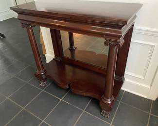 $1,275 American late Classical mahogany Pier Table raised on Paw feet Mid 19th Century 42x18x39