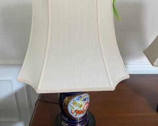 $150 Pair of colbalt blue lamps with floral design