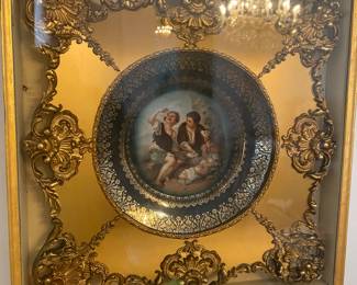 $225 - Pair of Austrian Porcelain plates in shadow boxes 16x16 -One is cracked 