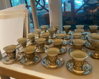 $600  - 20 Demitasse Lenox porcelain insert sterling cups and sauciers