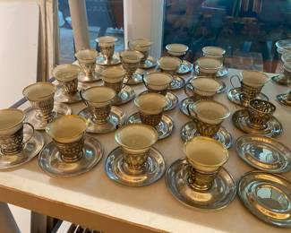 $600 - 20 Demitasse Lenox porcelain insert sterling cups and sauciers