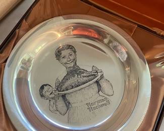 $110 Each - The 1977 Franklin Mint Thanksgiving Plate by Norman Rockwell. Solid sterling silver / limited edition. (5 available)