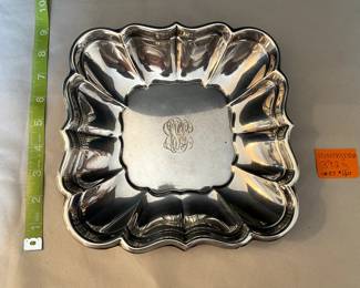 #57B - $140 - Squarish sterling bowl scalloped edge mono 