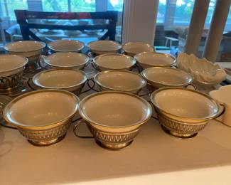 2nd set - $500 -12 Bouillons Lenox porcelain insert sterling cups and saucer