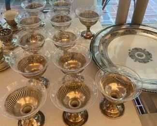 $240 12 ice cream/sherbert sterling base with glass insert