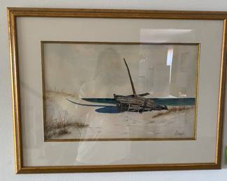 $150 - Ralph Richard Morrison watercolour, local artist, boat - 22 x29 - Boat on beach 