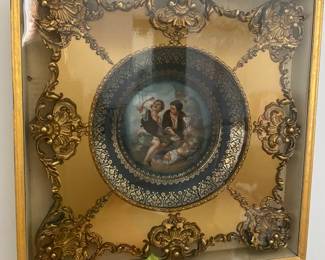 $225 - Pair of Austrian Porcelain plates in shadow boxes 16x16 -One is cracked 