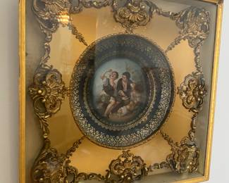 $225 - Pair of Austrian Porcelain plates in shadow boxes 16x16 -One is cracked 